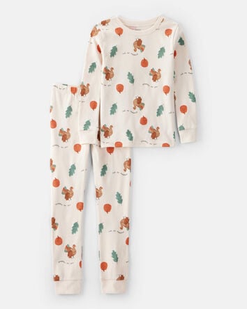 Kid Thanksgiving Print 100% Cotton Long-Sleeve 2-Piece Pajamas - White, 