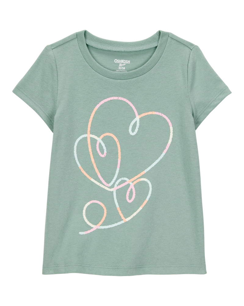 Toddler Heart-Print Short-Sleeve Graphic Tee - Green, image 1 of 3 slides