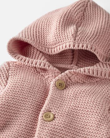 Baby Organic Signature Stitch Cardigan in Rose, 