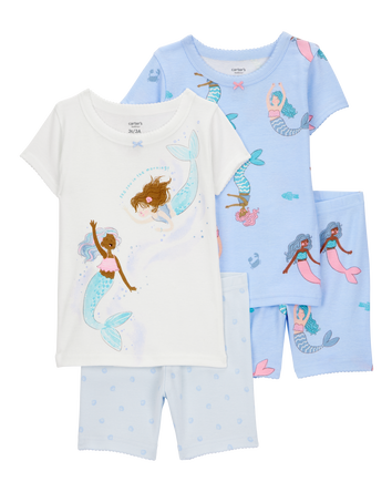 Baby Mermaid Print Snug Fit Cotton 4-Piece Pajamas, 