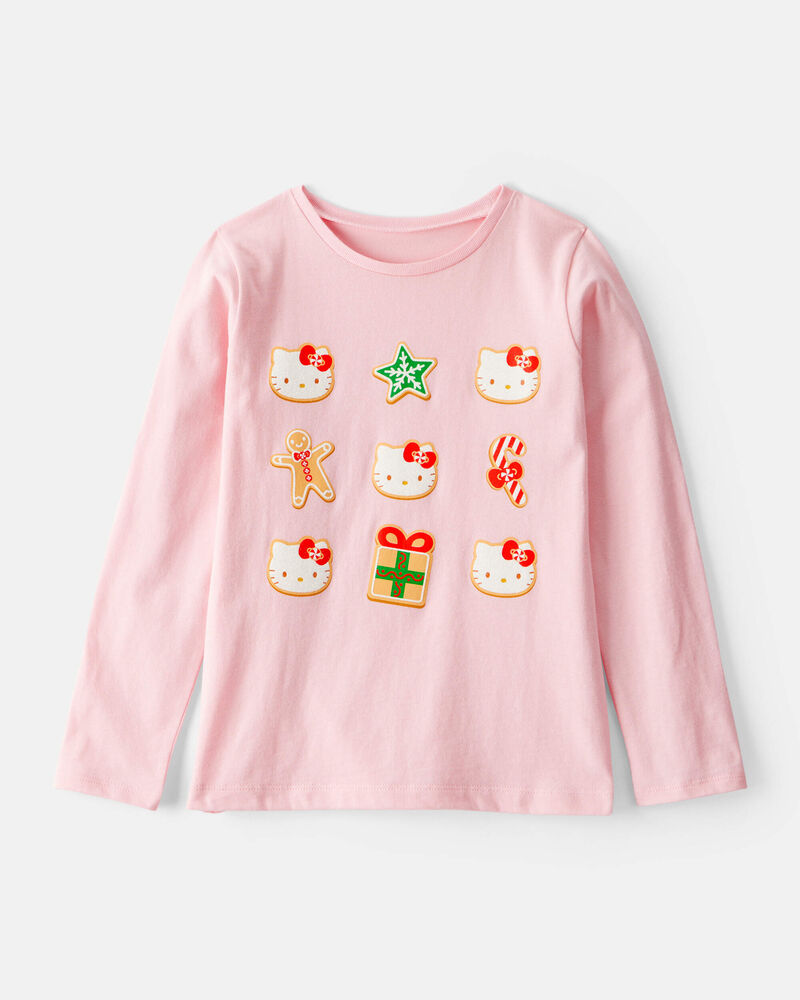 Girls Christmas Hello Kitty® Long-Sleeve Graphic Tee - Pink, image 1 of 3 slides