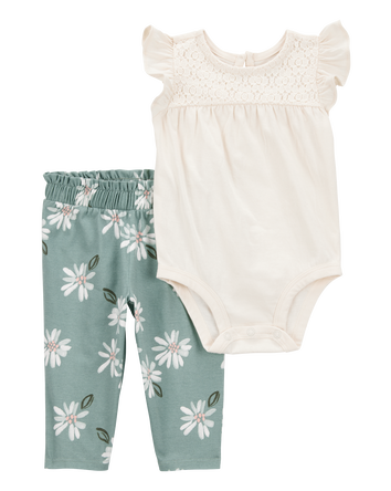 Baby Girl 2-Piece Floral Short-Sleeve Bodysuit Pant Set, 