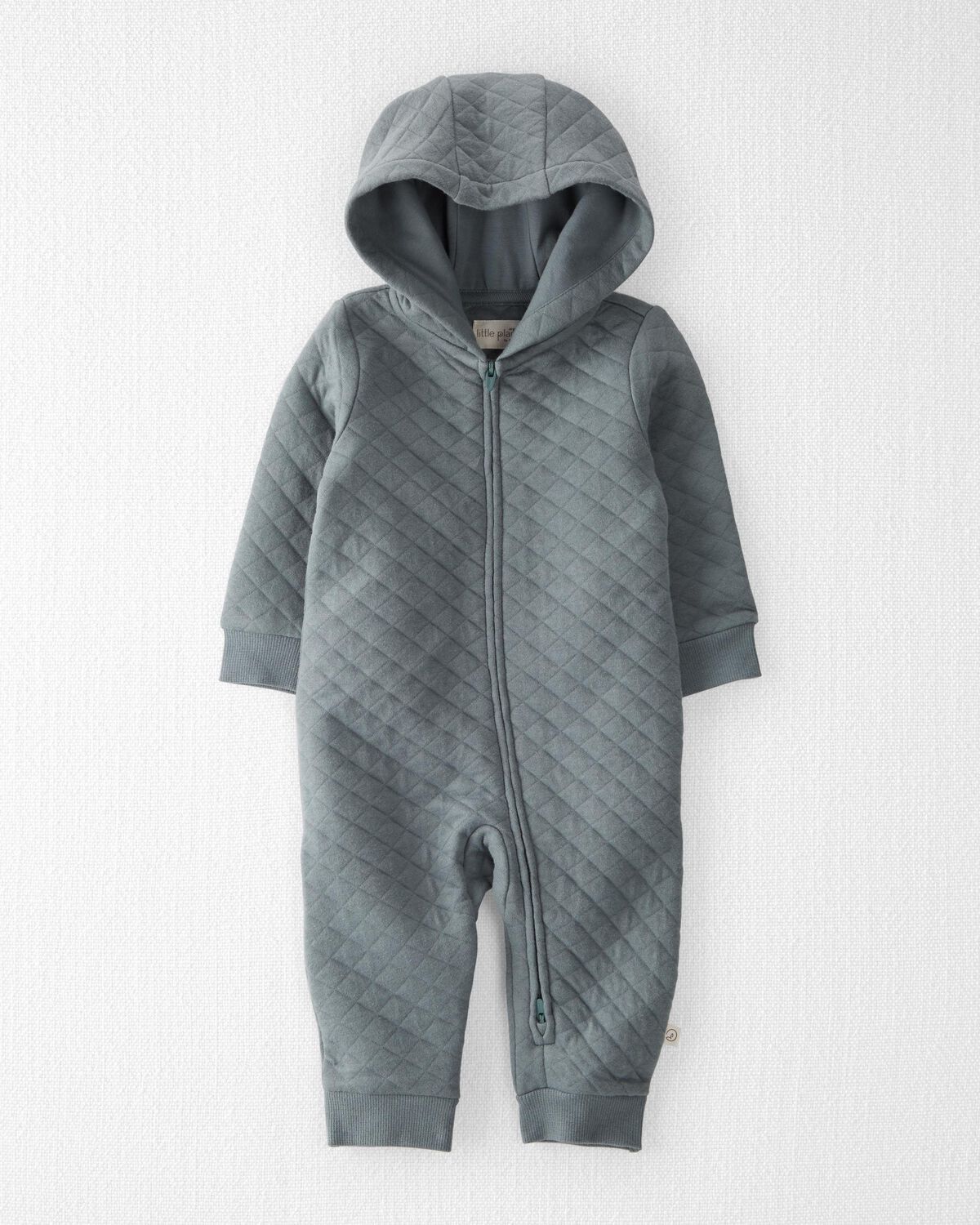 Grey Baby Double Knit Quilt Hooded Jumpsuit Made With Organic Cotton