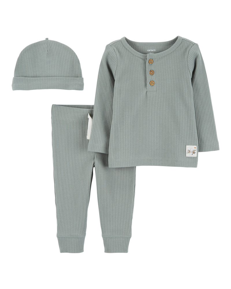 Baby 3-Piece Ribbed Outfit Set - Green, image 1 of 4 slides