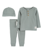 Baby 3-Piece Ribbed Outfit Set - Green, image 1 of 4 slides