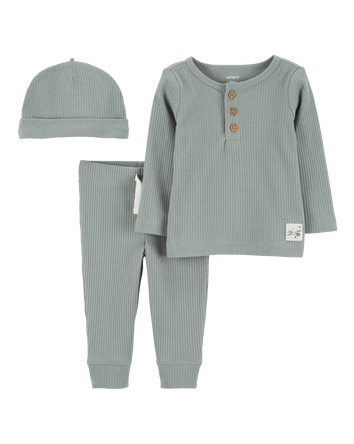 Baby 3-Piece Ribbed Outfit Set - Green, 