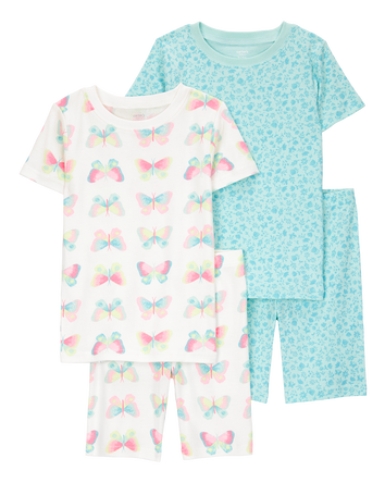 Kid Butterfly Print Snug Fit Cotton 4-Piece Pajamas, 