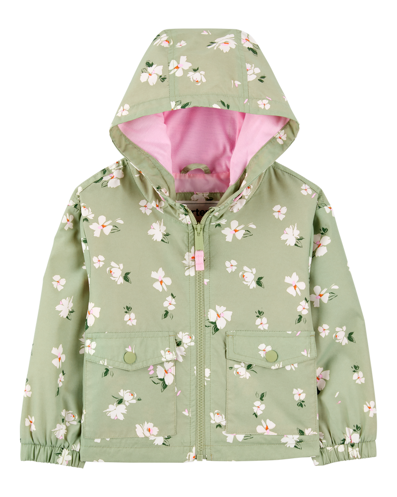 Toddler Floral Print Windbreaker Jacket - Olive, image 1 of 3 slides