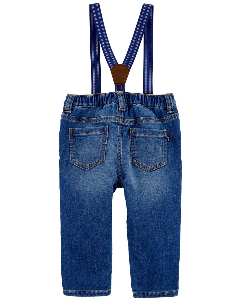 Baby Knit-Denim Suspender Pants, image 2 of 4 slides