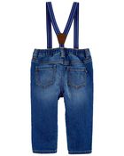 Baby Knit-Denim Suspender Pants, image 2 of 4 slides