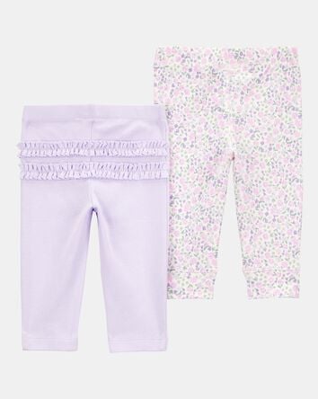 Baby Girl 2-Pack Floral Pull-On Pants - Purple, 