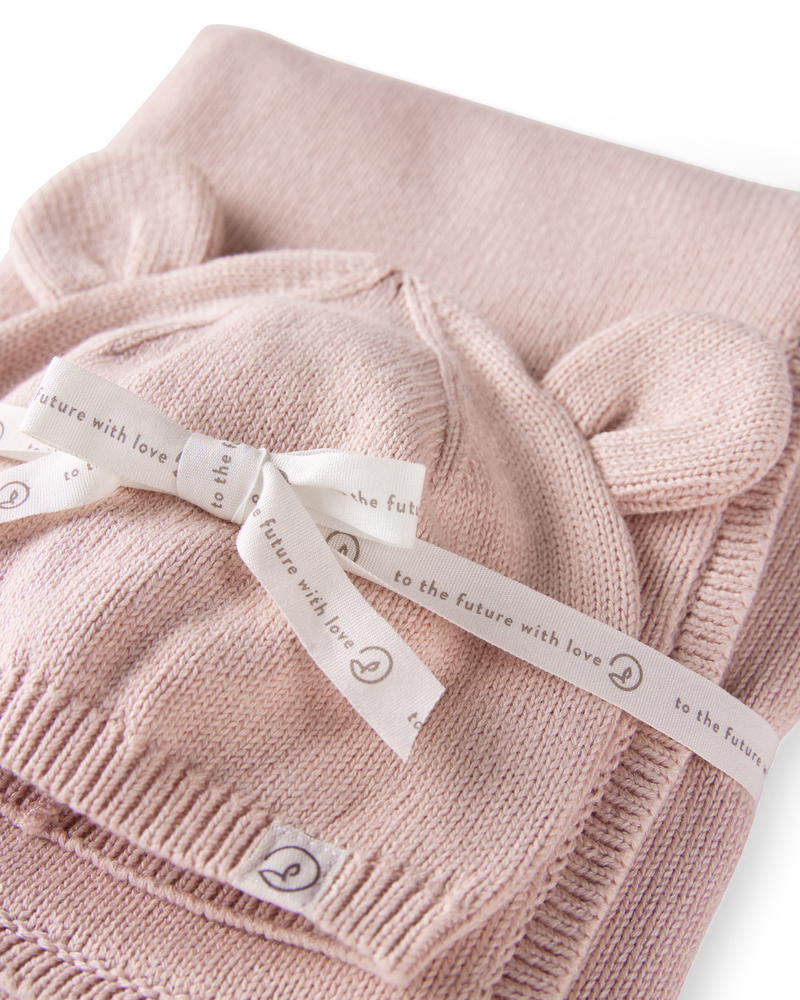 Baby Organic Cotton Sweater Knit Blanket and Cap Gift Set, image 3 of 4 slides