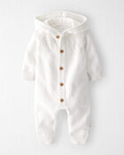 Baby Organic Cotton Sweater Knit Pointelle Jumpsuit in Light Cream, image 1 of 4 slides