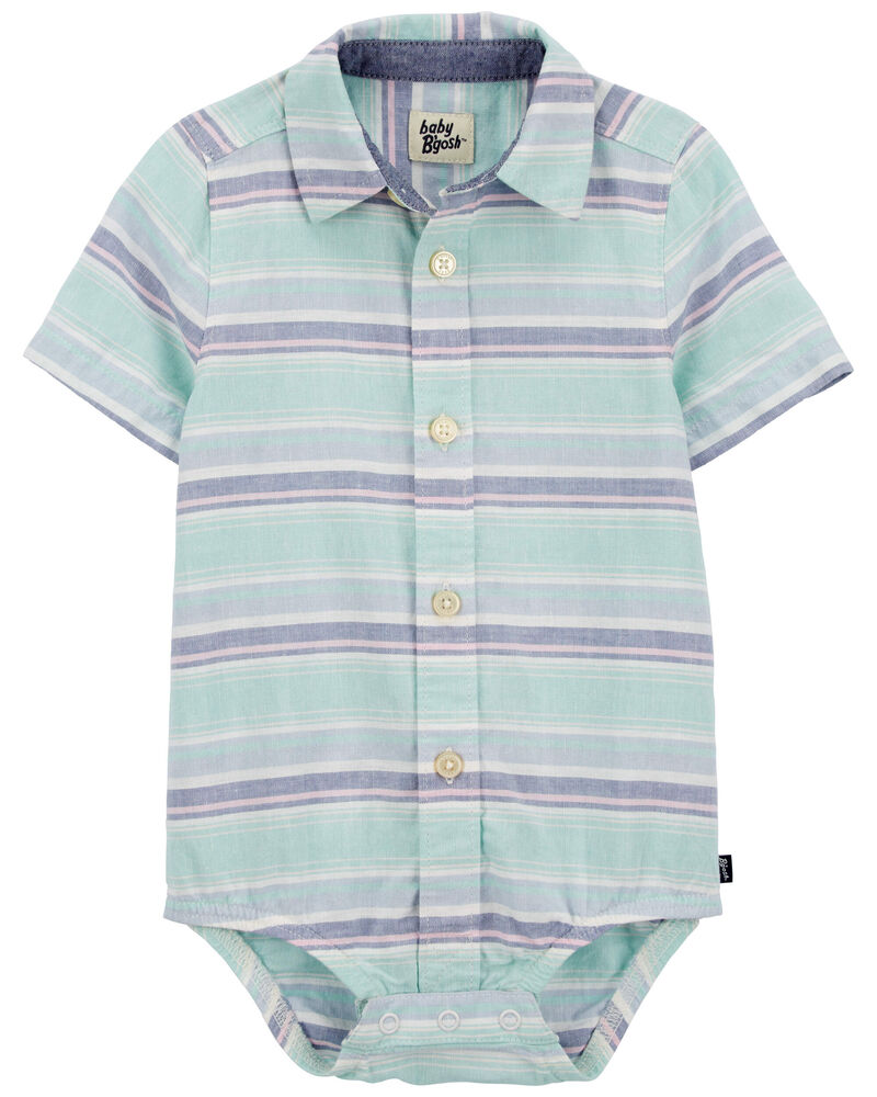 Baby Striped Button-Front Linen Blend Bodysuit, image 1 of 3 slides