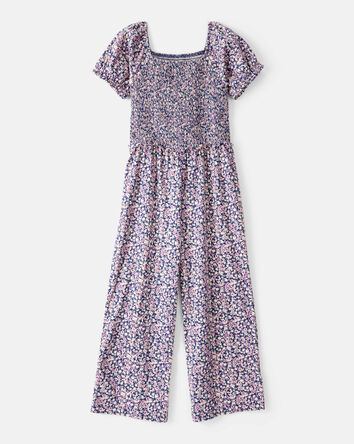 Kid Floral Smocked Short-Sleeve Jumpsuit, 