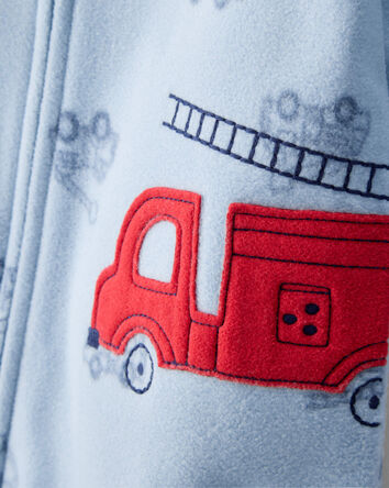 Toddler Boy Firetruck Print Loose Fit Long-Sleeve 2-Way Zip Pajamas - Blue, 