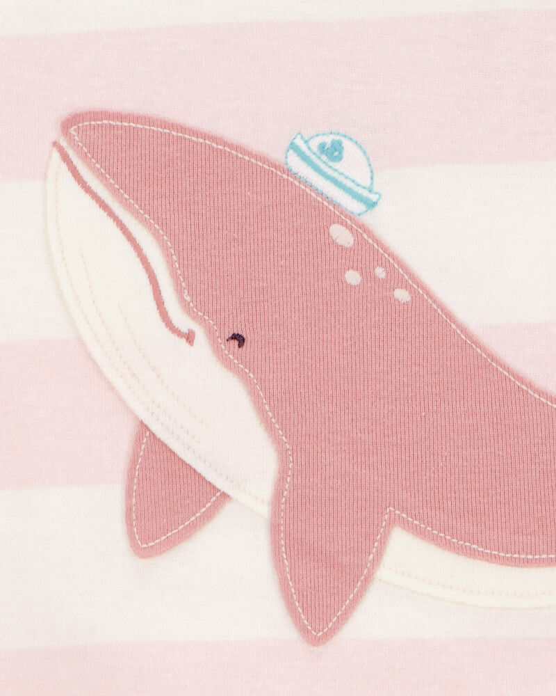 Toddler Whale Striped Snug Fit Cotton 4-Piece Pajamas, image 3 of 4 slides
