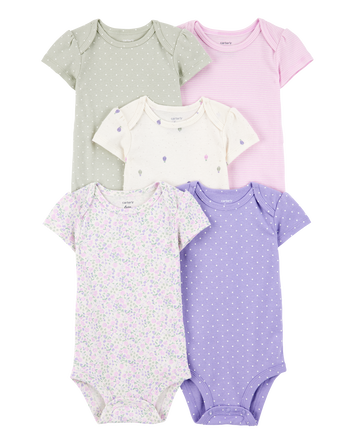 Baby 5-Pack Floral Polka Dot Short-Sleeve Bodysuits, 