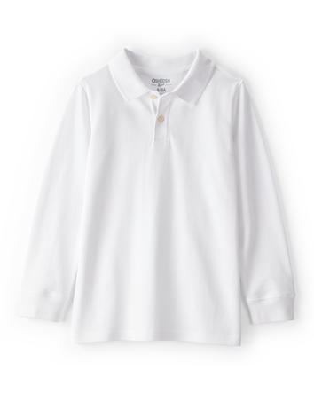 Kid White Long-Sleeve Piqué Polo Shirt, 