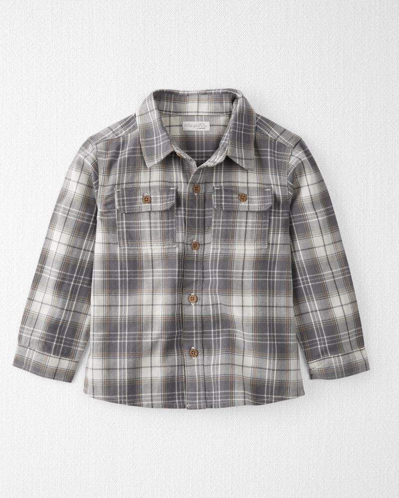 Toddler Organic Cotton Herringbone Button-Front Shirt in Plaid, image 1 of 4 slides