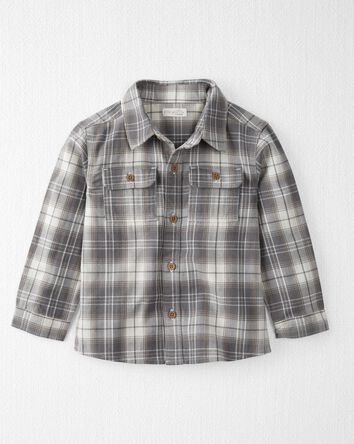 Toddler Organic Cotton Herringbone Button-Front Shirt in Plaid, 