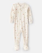 Baby Thanksgiving Print 100% Cotton Long-Sleeve 2-Way Zip Footed 1-Piece Pajamas - White, image 1 of 4 slides