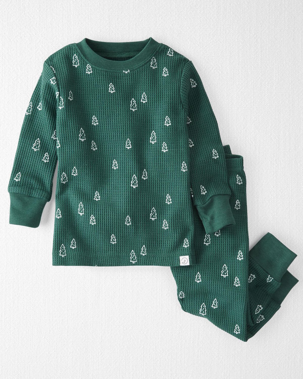 Evergreen Trees Print Baby Waffle Knit Pajamas Set Made with Organic