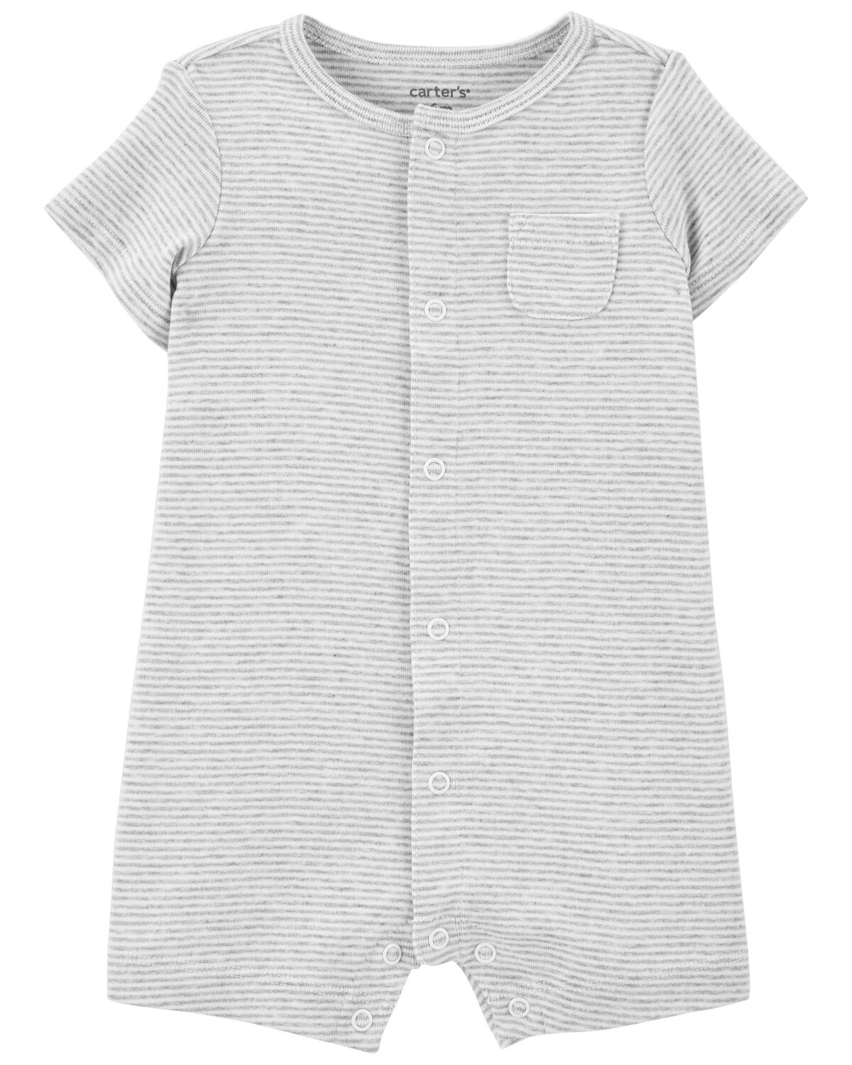 Grey Baby Striped SnapUp Romper