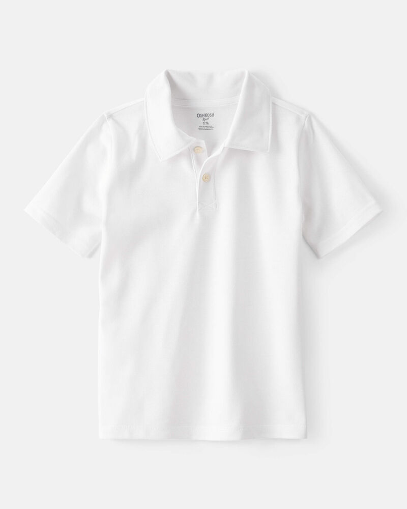 Kid Pique Uniform Polo Shirt - White, image 4 of 5 slides