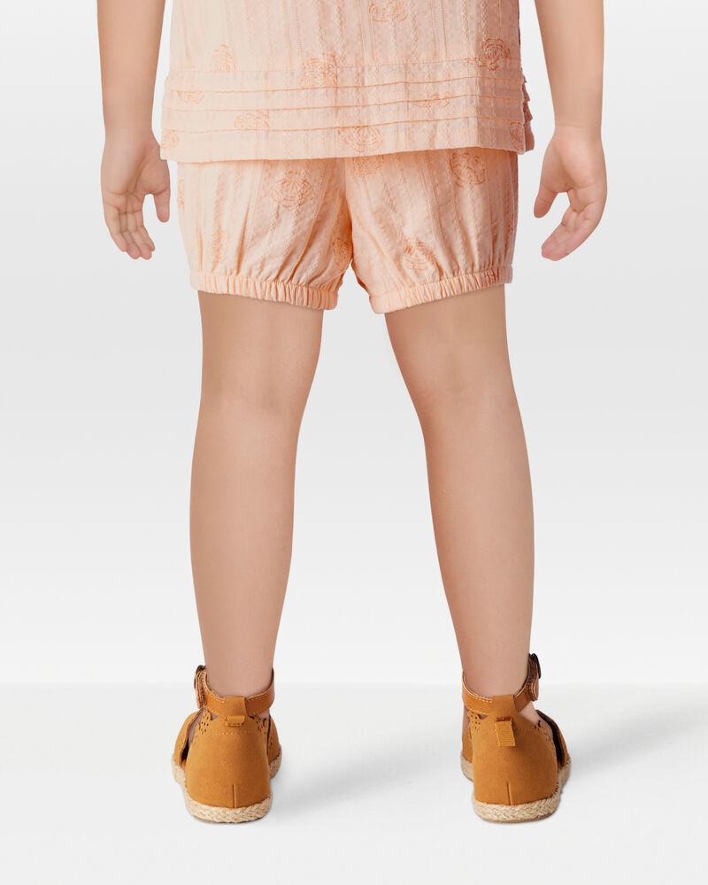 Toddler Seashell Pull-On Cotton Shorts - Coral, image 3 of 6 slides