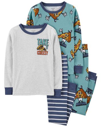 Kid 4-Piece Pizza Cotton Blend Pajamas, 