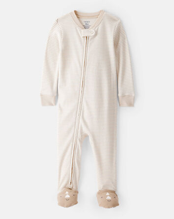 Toddler Boy Rhino 100% Cotton Long-Sleeve 2-Way Zip 1-Piece Pajamas - Ivory, 