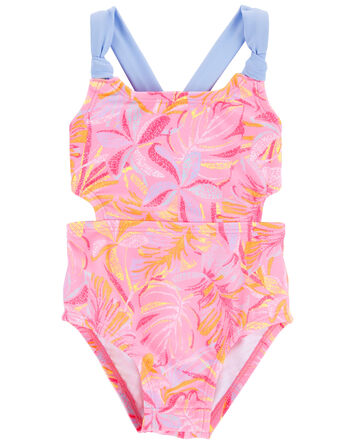 Baby Palm Print 1-Piece Cut-Out Swimsuit, 
