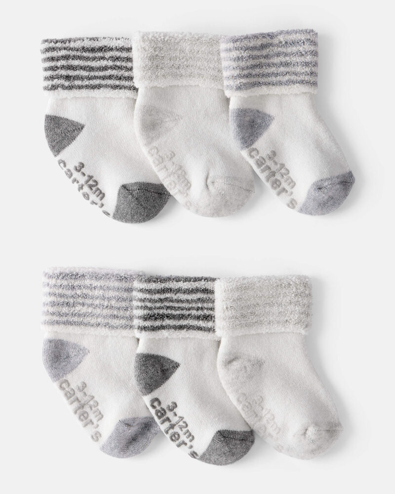 Baby 6-Pack Striped Ankle Socks - White/Grey, image 1 of 2 slides