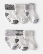 Baby 6-Pack Striped Ankle Socks - White/Grey, image 1 of 2 slides