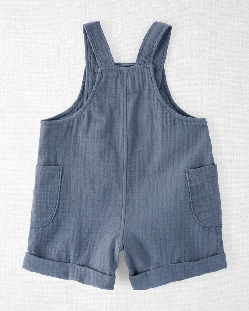 Baby Organic Cotton Gauze Shortalls in Blue, image 2 of 5 slides