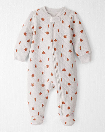 Baby Quilted Sleep & Play Pajamas Made with Organic Cotton in Leaves Print , 