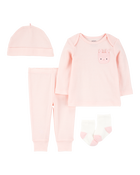 Baby 4-Piece Bunny Outfit Set - Pink/White, image 1 of 4 slides