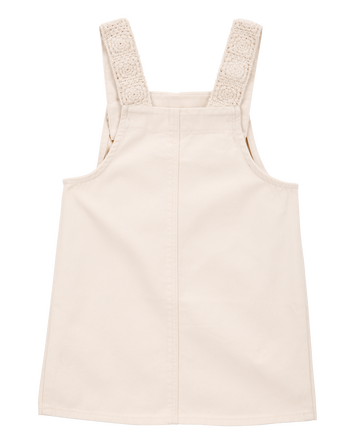Baby Twill Floral Embroidered Shortalls - Ivory, 