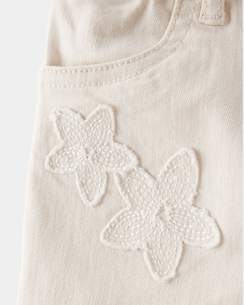 Toddler Embroidered Stretch Denim Wide Leg Jeans - Cream, image 3 of 5 slides