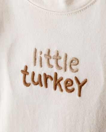 Baby Little Turkey Cotton Long-Sleeve Graphic Bodysuit - White, 