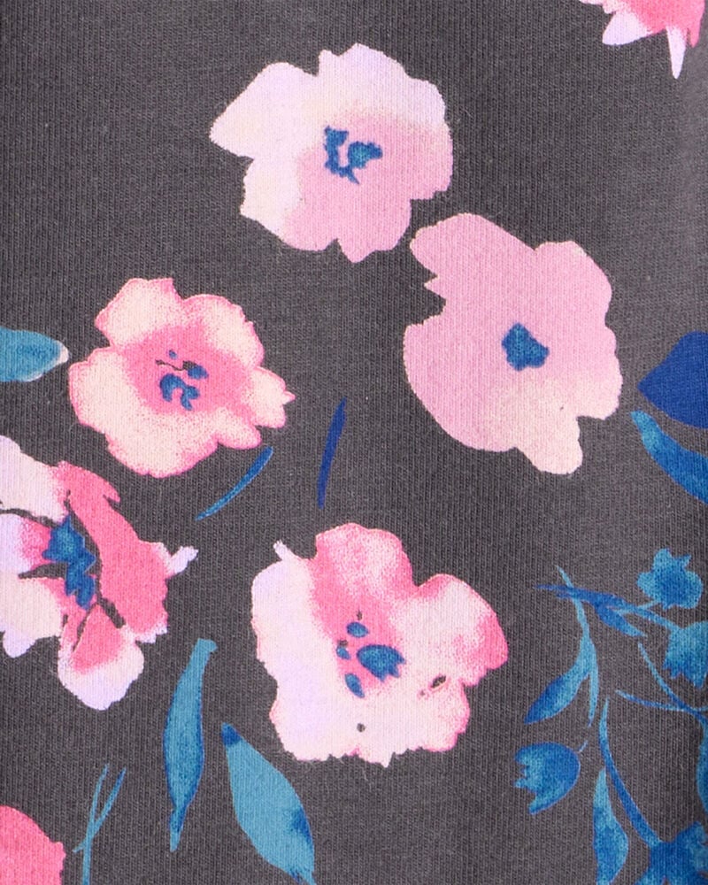 Girls Floral Cotton Pull-On Stretch Leggings - Black, image 3 of 4 slides