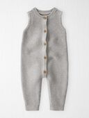 Grey - Baby Organic Cotton Sweater Knit Button-Front Jumpsuit