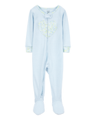 Toddler Heart Striped Snug Fit Cotton Footie 1-Piece Pajamas - Blue, image 1 of 4 slides