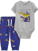 Blue - Baby 2-Piece Dinosaur Bodysuit Pant Set