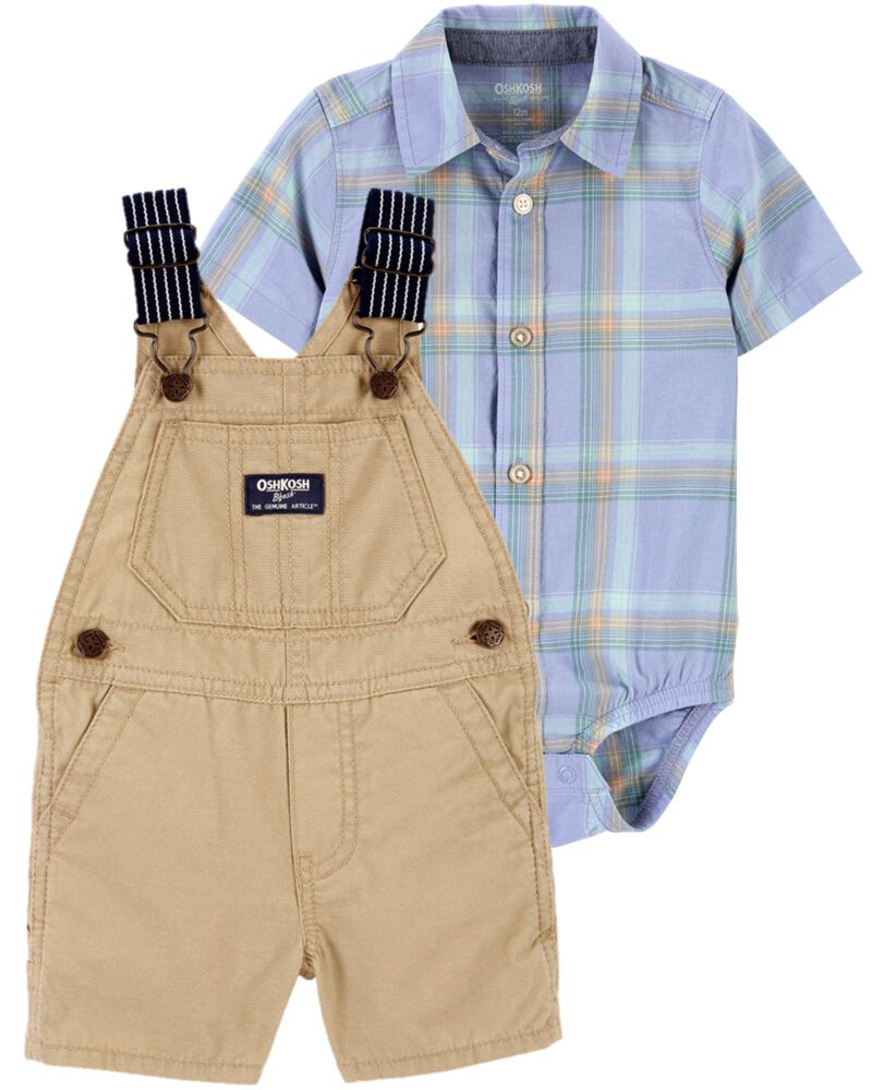 Baby 2-Piece Button-Front Bodysuit & Classic Shortalls Set, image 1 of 1 slides
