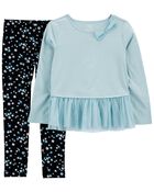 Kid 2-Piece Tulle Peplum Top & Floral Legging Set, image 1 of 3 slides
