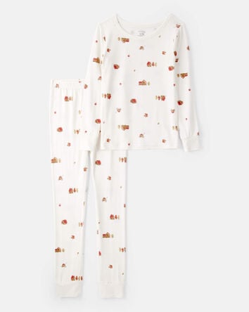 Kid Barn Print PurelySoft Long-Sleeve 2-Piece Pajamas - Ivory, 