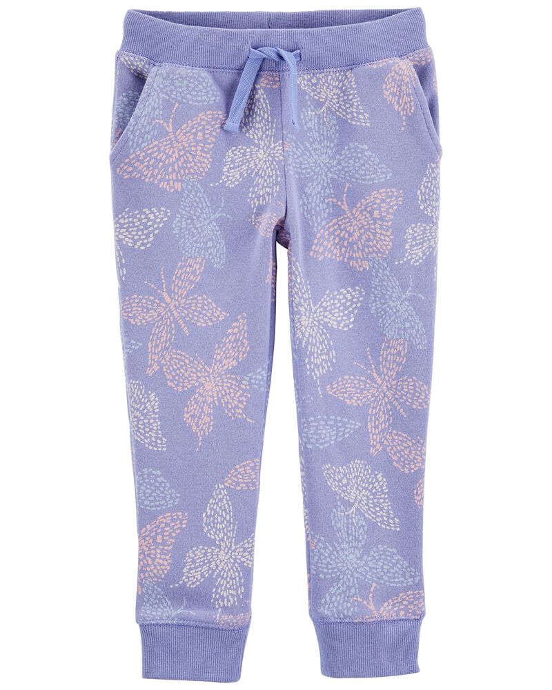 Butterfly Print Pull-On Fleece Pants, image 1 of 2 slides