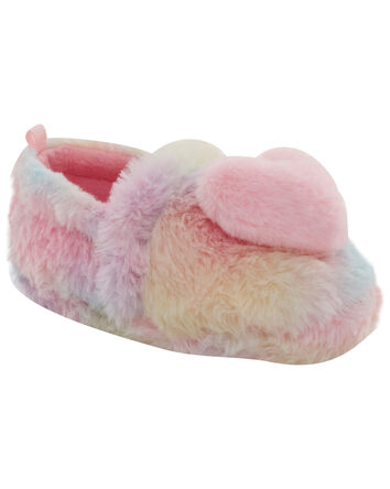 Rainbow Heart Faux Fur Loafer Slippers, 